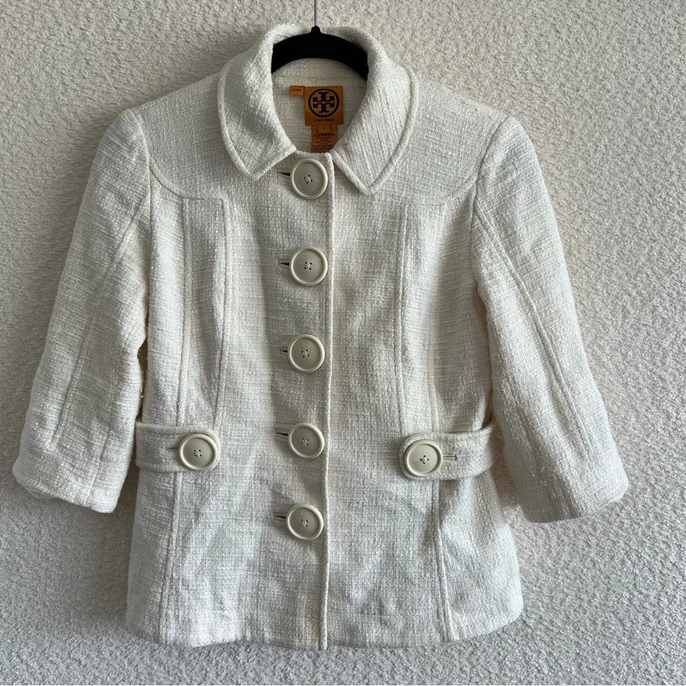 Tory Burch Women’s Cream White‎ Tweed Buttons Coat Blazer Size 2